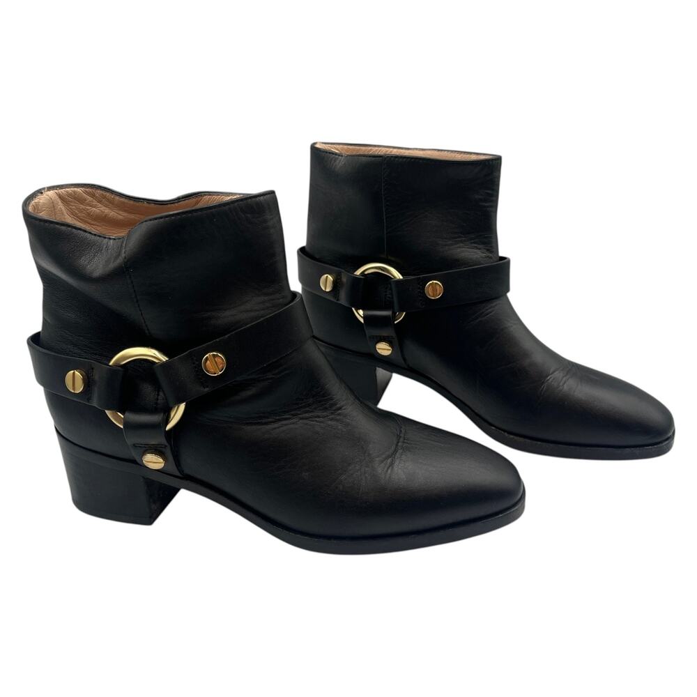 Stuart Weitzman Block Heel Ankle Boots Booties Expert Leather Black Size 6.5 M